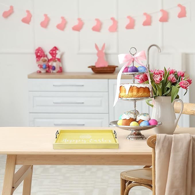 Elegant Designs HG2000-YHE Decorative Wood Serving Tray w/Handles, 15.50" x 12", Hoppy Easter