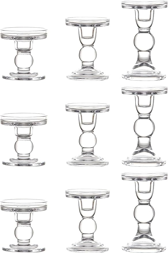 Clear Glass Candle Holders for Taper Candles 3 Pack (Total 9 Pcs), Pillar Candles Tealight Candle Holder for Wedding, Dinning and Decoration-Fit 0.9" to 2.8" Premium Multipurpose Candles