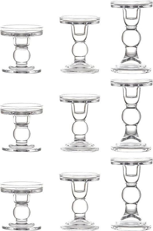 Clear Glass Candle Holders for Taper Candles 3 Pack (Total 9 Pcs), Pillar Candles Tealight Candle Holder for Wedding, Dinning and Decoration-Fit 0.9" to 2.8" Premium Multipurpose Candles