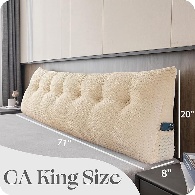Large Bolster Triangular Headboard Wedge Backrest Positioning Support Bed Rest Reading Pillows Headboard Wedge Pillows for Day Bed Bunk Bed with Removable Cover, California King(71x8x20 Inches)