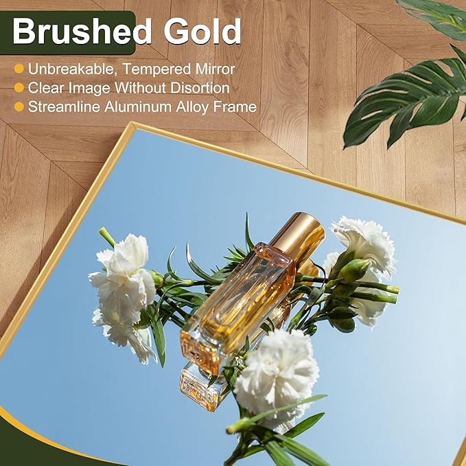 NicBex Oversized Full-Body Mirror, Large Full Length Mirror with Stand, 76"x35" Aluminum Alloy Frame Oversized Floor Mirror, Gold - Free Standing, Leaning Against Wall or Wall-Mounted