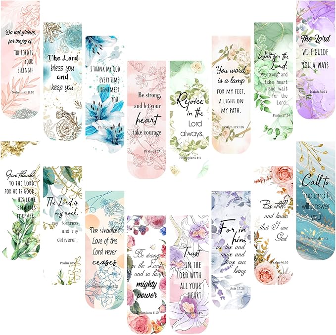 Zonon 48 Pcs Bible Verse Magnetic Bookmarks, Inspirational Scripture Christian Book Markers Religious Motivational Encouragement Flower Page Clips Presents for School Supplies (Stylish Style)