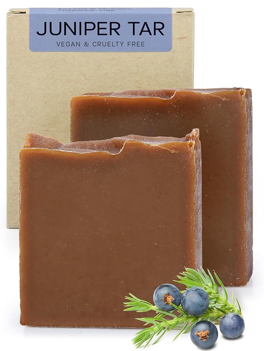 AUTHENTIC BATH & SOAP - Juniper & Pine Tar Soap Bar (2-Pack) | Handmade with Organic Pine, Coconut & Olive Oils | Vegan, Sulfate-Free, for Sensitive & Eczema-Prone Skin, 4.2 oz Each