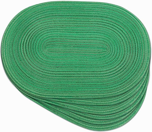 Noctiflorous Oval Braided Placemats Set of 6 Woven 12x18 Inch Non Slip Washable Heat Resistant Place Mats Round Tablemats for Dining Kitchen Party Daily Table Decor Dinner Mats (04 Green Shine, 6)