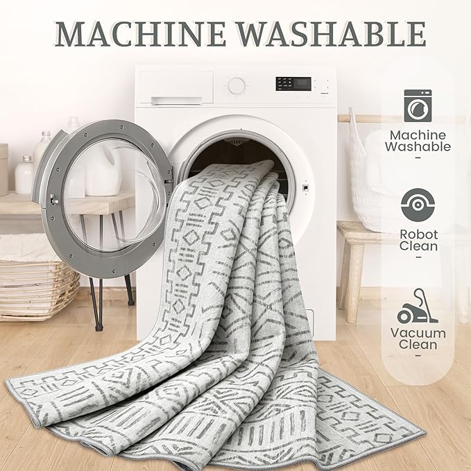 6x9 Area Rug Living Room: Washable Boho Geometric Moroccan Rug Neutral Modern Farmhouse Indoor Soft Non Slip Ultra Thin Printed Pattern Carpet for Dining Room Bedroom Nursery Home (BeigeBrown, 6'x9')