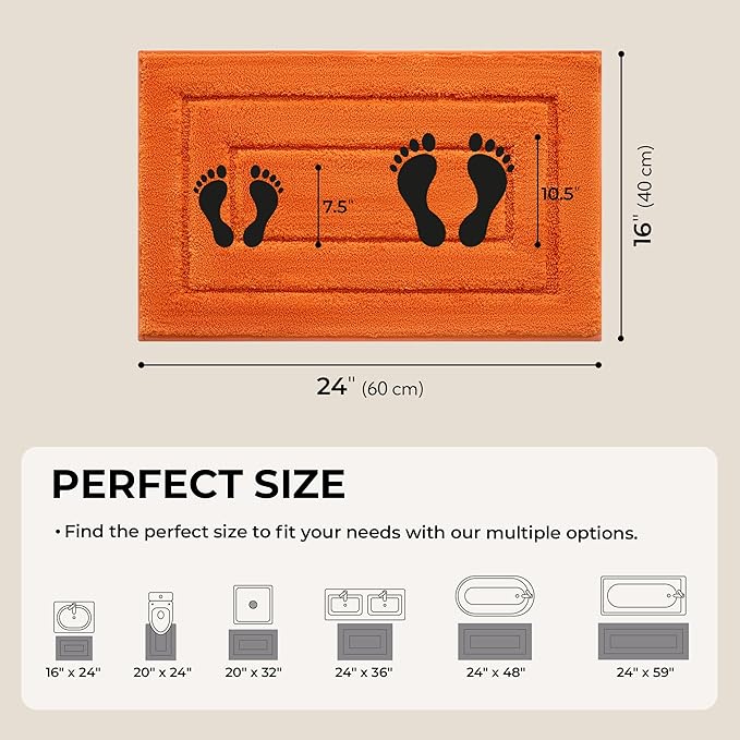 GRANNY SAYS Bathroom Rugs Non Slip, 16" x 24", Bath Rugs for Bathroom Washable, Bath Mats for Floor, Microfiber Bath Mat for Tub, Absorbent Bath Rugs for Shower Room, Orange