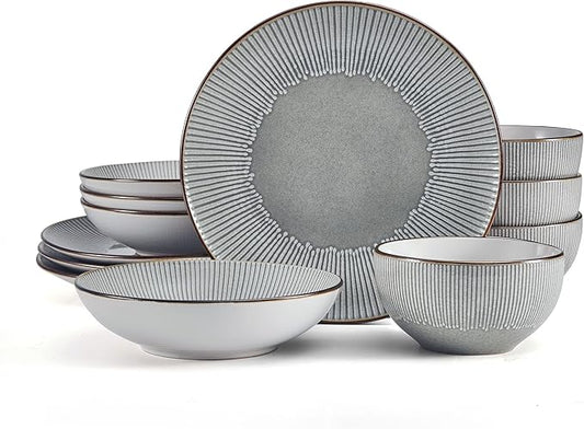 Pfaltzgraff Arlie Gray 12 Piece Dinnerware Set, Service for 4, Gray