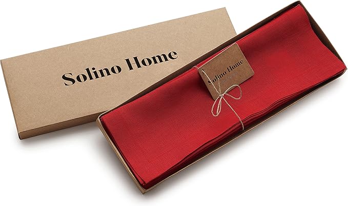 Solino Home Linen Red Placemats Set of 6-100% Pure Linen Placemats 14 x 19 Inch for Summer - Fete