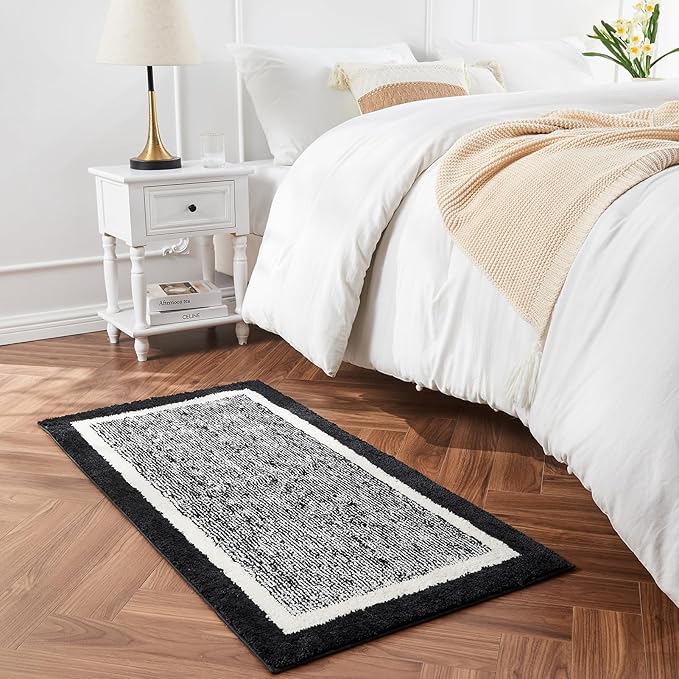 CozeCube Bath mats for Bathroom Non Slip, Fluffy Shaggy Bath Rugs for Bathroom Washable, Extra Soft and Absorbent Microfiber Bath Rugs for Shower Sink, Kitchen Sink, Jet Black, 16" x 24"