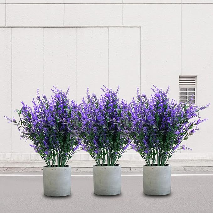 Artificial Flowers, Lavender Fake Flowers 12 Bundles UV Resistant Shrubs Faux Plastic Greenery Plants Hanging Planter Flora Fence Indoor Outside Wedding Indoor Farmhouse Decor (Violet)