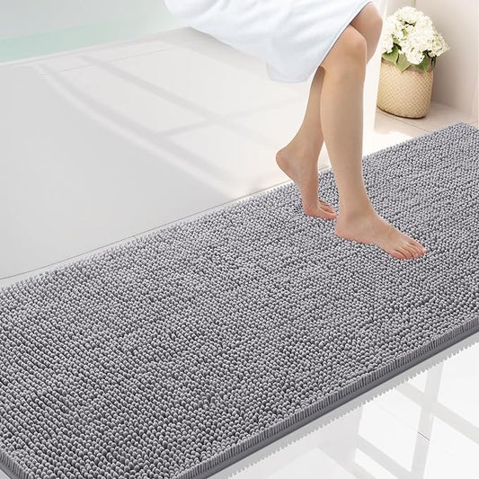 Smiry Luxury Chenille Bathroom Rugs 70x24, Extra Soft and Absorbent Shaggy Bath Mat, Machine Washable, Non-Slip Plush Carpet Runner for Tub, Shower, and Floor, Home Decor Accessories, Grey