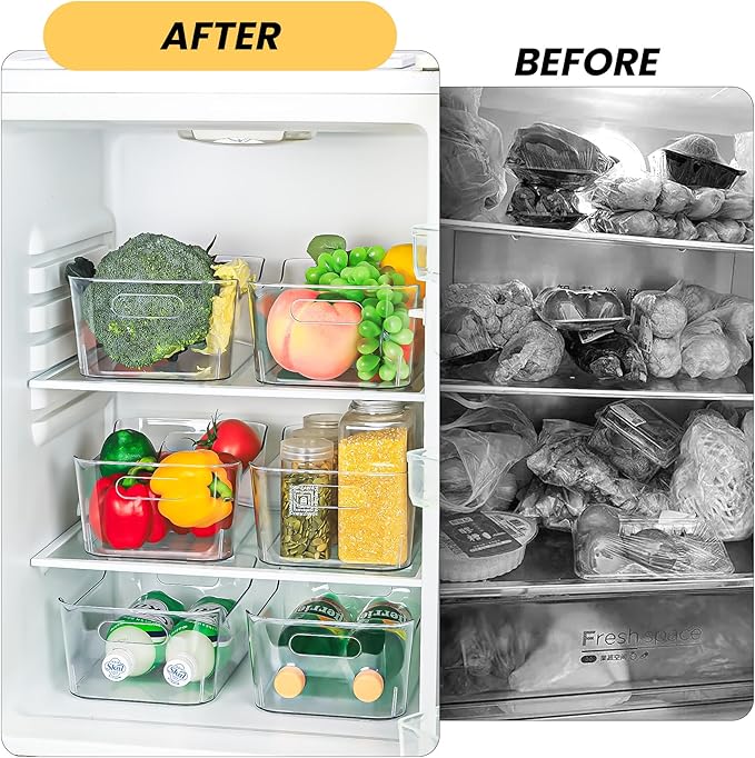 Clear Plastic Storage Bins, Set of 12, Multi-Use Organization and Storage Containers for Pantry, Cabinet, Refrigerator, Freezer, Bathroom, Organizer Bins for Home & Kitchen