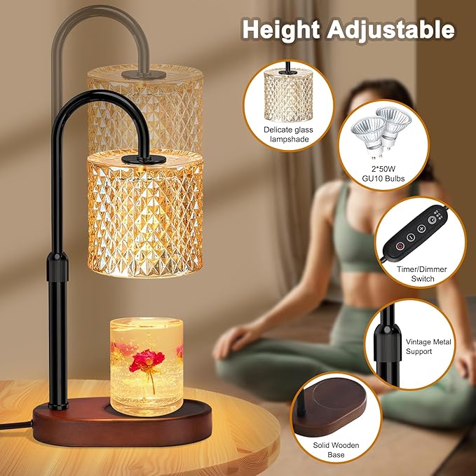 Candle Warmer Lamp with Timer, Wax Melt Warmer with Timer and Dimmer, Adjustable Height Lamp Candle Warmer for Jar Candles, House Warming Gift for Women & Mom, Ideal Christmas Gift