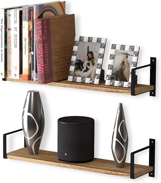 Wallniture Toledo Floating Shelves for Wall, Wall Shelf for Living Room Decor, Kitchen Organization, Bathroom Organizer, Bedrooom Shelves Burnt Set of 2