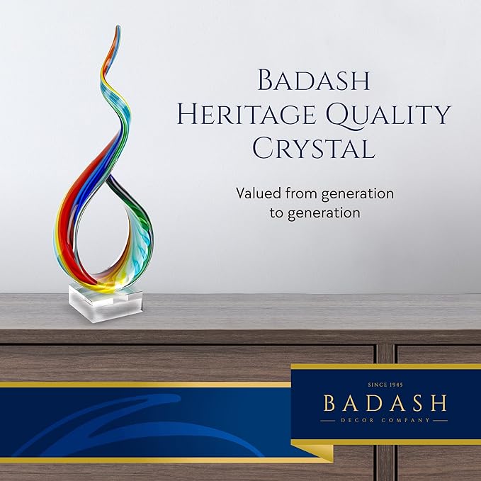 Badash Rainbow Murano-Style Sculpture - Home Decor Statue Glass Art - 18" Tall Mouth-Blown on Crystal Base
