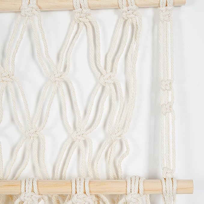 3 Tiers Plush Toy Organizer Hammock with Tassels, Stuffed Animals Net for Kid's, Nursery Boho Net Bag Storage Rack Bookshelf Hammocks Home Decor, 3 Layers, Beige