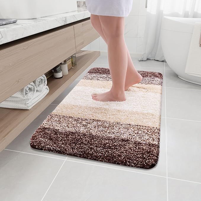 Arotive Microfiber Bathroom Rugs, Shaggy Soft and Absorbent Bath Rug, Non-Slip, Thick Plush Machine Washable Dry Bath Mats for Bathroom, Tub and Shower, 36x24, Brown