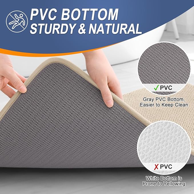 OLANLY Thick Memory Foam Bath Mat Rug 59x20, Extra Soft Absorbent Bathroom Rug, Quick Dry Bath Mats, Non-Slip, Machine Washable Carpet for Bathroom, Tub and Shower, Home Decor Accessories, Beige