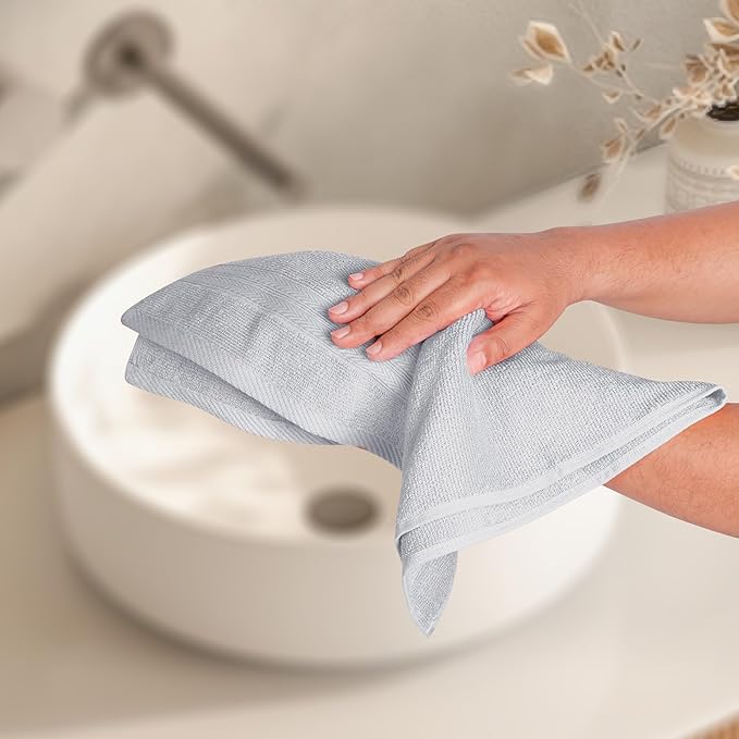 BOUTIQUO Ultra Soft 6-Piece Hand Towel Set 16x28-100% Ringspun Cotton - Durable & Highly Absorbent Hand Towels - Ideal for use in Bathroom, Kitchen, Gym, Spa & General Cleaning - Light Grey