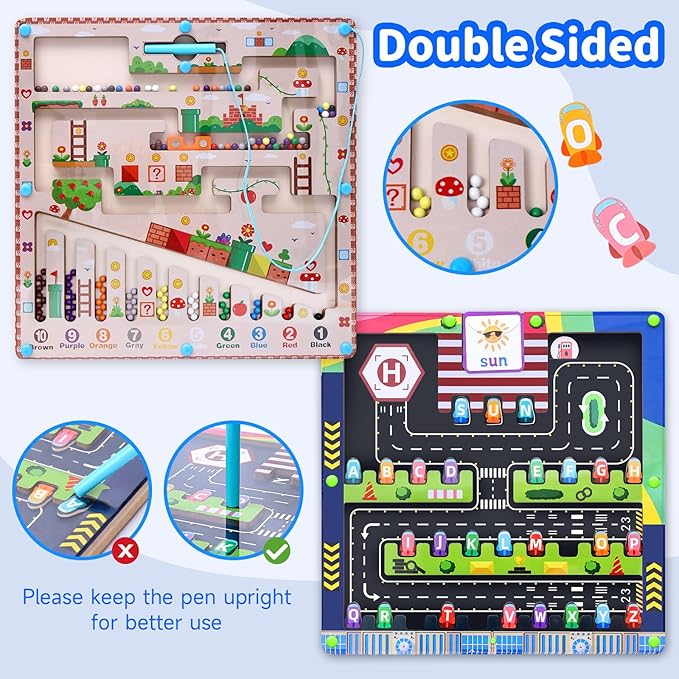 Magnetic Color and Number Maze, Magnetic Alphabet Maze, Magnet Maze Board,Montessori Toys for 3 Year Old，Fine Motor Skills Toys for Toddlers Kids Boys Girls 3 4 5 Years Old Gift (Light Green)