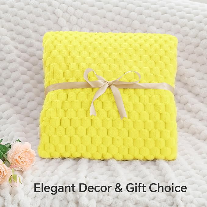 BEDELITE Fleece Throw Blanket for Couch & Bed - 3D Jacquard Decorative Amber Yellow Blanket, Super Soft and Cozy Warm Fuzzy Blanket All Seasons Suitable, 60x80Inches