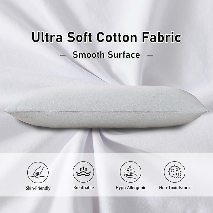 WhatsBedding Memory Foam Body Pillow for Adults, Long Body Pillow for Sleeping, Full Body Pillow for Bed (Removable Cotton Jersey Knitted Cover) - Light Grey