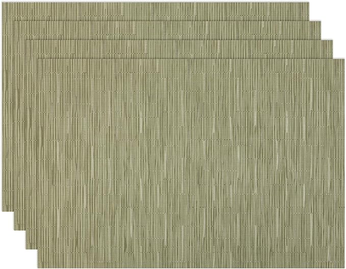 Winknowl Placemats Set of 4, Heat Resistant Stain Resistant Woven Vinyl Insulation Place mats, Durable Washable Elegant Table Mats for Kitchen Dining Table Decor (Bamboo Green)