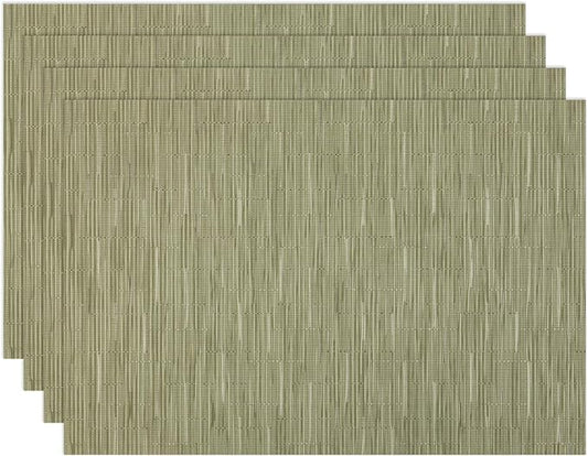 Winknowl Placemats Set of 4, Heat Resistant Stain Resistant Woven Vinyl Insulation Place mats, Durable Washable Elegant Table Mats for Kitchen Dining Table Decor (Bamboo Green)