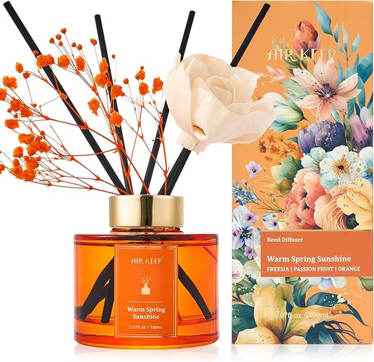 Airkeep Flower Reed Diffusers Set, 5.07 oz Freesia/Passion Fruit/Orange Scented Oil Diffuser with 8 Reed Sticks, Home Fragrance Diffuser Gift Set for Bathroom & Office Decor 150ml