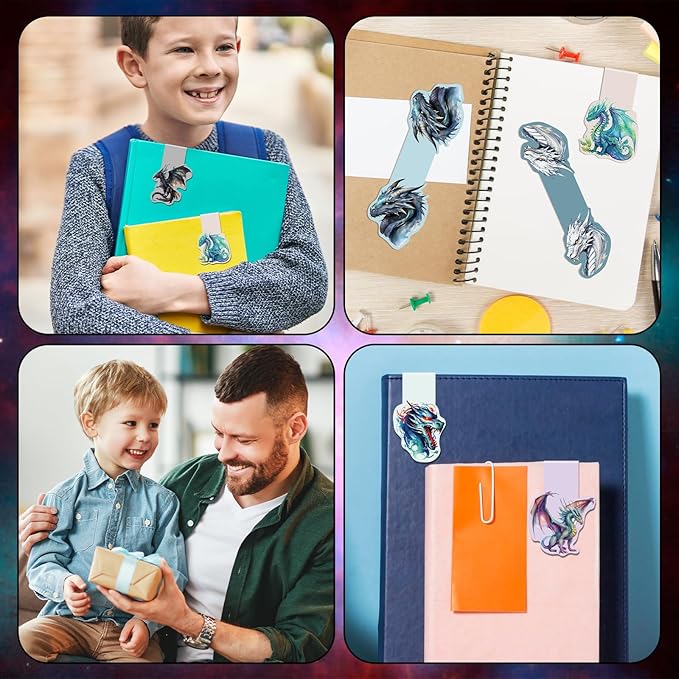 Dragon Magnetic Bookmark Gift - 6Pcs Rider Bookmarks Cool Animal Book Mark Magnets Fantastic Page Clip for Book Lovers Students Reading Gifts
