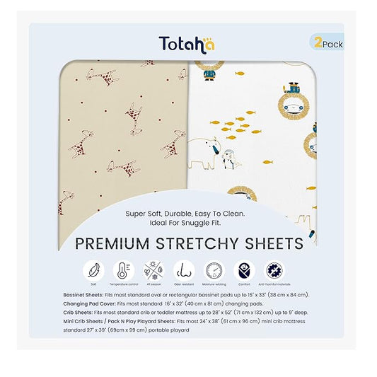 TotAha Changing Pad Cover, Buttery Soft Diaper Changing Pad Covers for Girls Boys, Super Stretchy Jersey Knit Changing Table Covers, 5'' Deep Pocket, 2 Pack