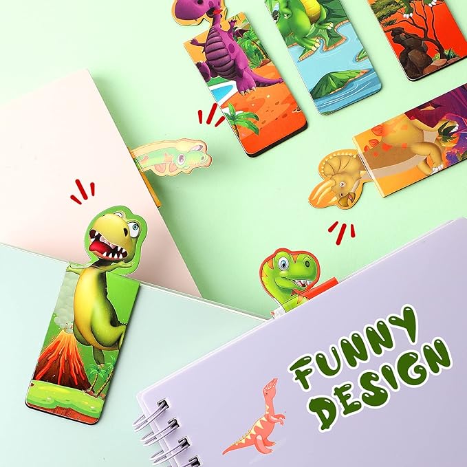 Sepamoon 12 Pcs Magnetic Bookmarks Book Marks Cute Magnet Page Markers Page Clips Funny Animal Bookmarks for Students Teacher Reading Party Favor (Dinosaur Style)