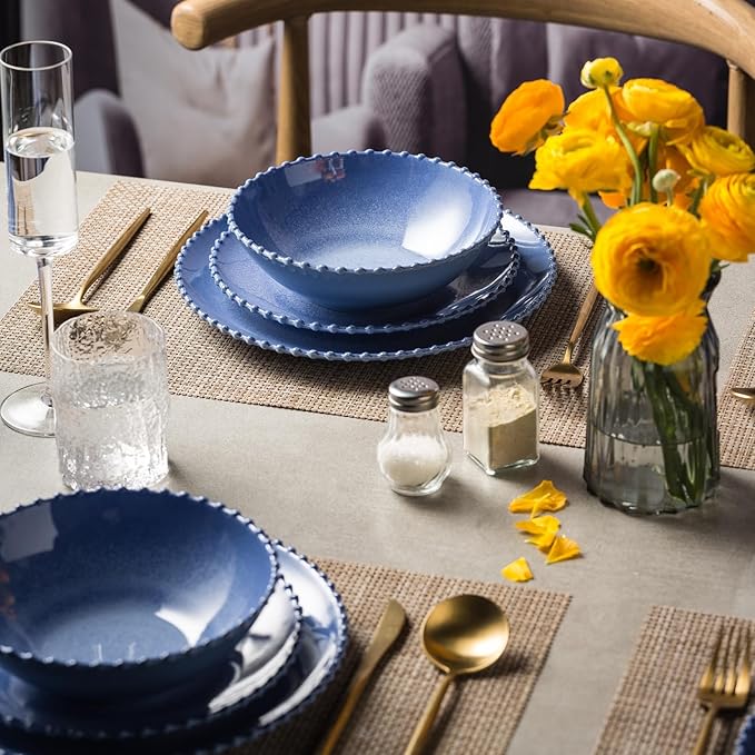 MissYIP 12 Piece Melamine Dinnerware Sets, Service for 4, Lightweight Unbreakable, BPA Free, Food Grade Plates Sets, Dishwasher Safe, Indoor and Outdoor Use