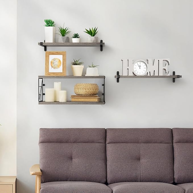 B4Life Floating Shelves Wall Mounted Bathroom Rustic Over Toilet Shelves with Toilet Paper Basket, Farmhouse Floating Shelf for Bedroom, Living Room, Kitchen, Wall Decoration