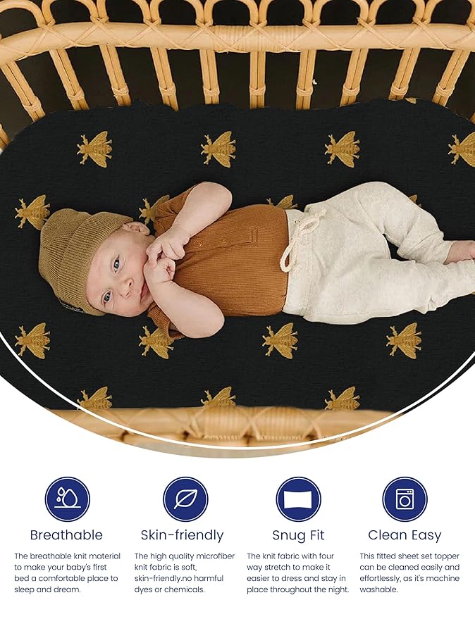 TotAha Premium Soft Bassinet Sheet for Boy Girl, Super Stretchy Jersey Knit Bassinet Fitted Sheet, Compatible with Halo, Maxi COSI, Mika Micky, SNOO, Baby Delight Mattress, 2 Pack