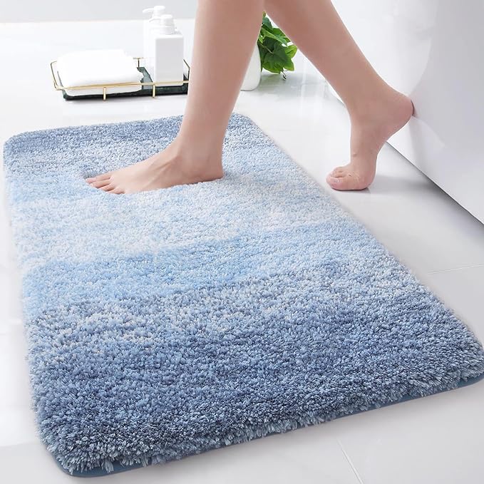 Arotive Microfiber Bathroom Rugs, Shaggy Soft and Absorbent Bath Rug, Non-Slip, Thick Plush Machine Washable Dry Bath Mats for Bathroom, Tub and Shower, 24x16, Light Blue