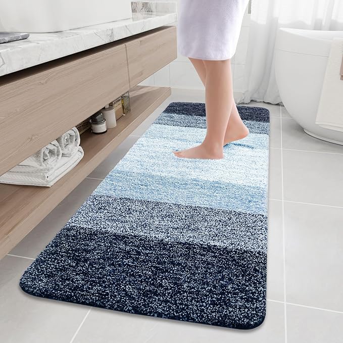Arotive Microfiber Bathroom Rugs, Shaggy Soft and Absorbent Bath Rug, Non-Slip, Thick Plush Machine Washable Dry Bath Mats for Bathroom, Tub and Shower, 70x24, Dark Blue