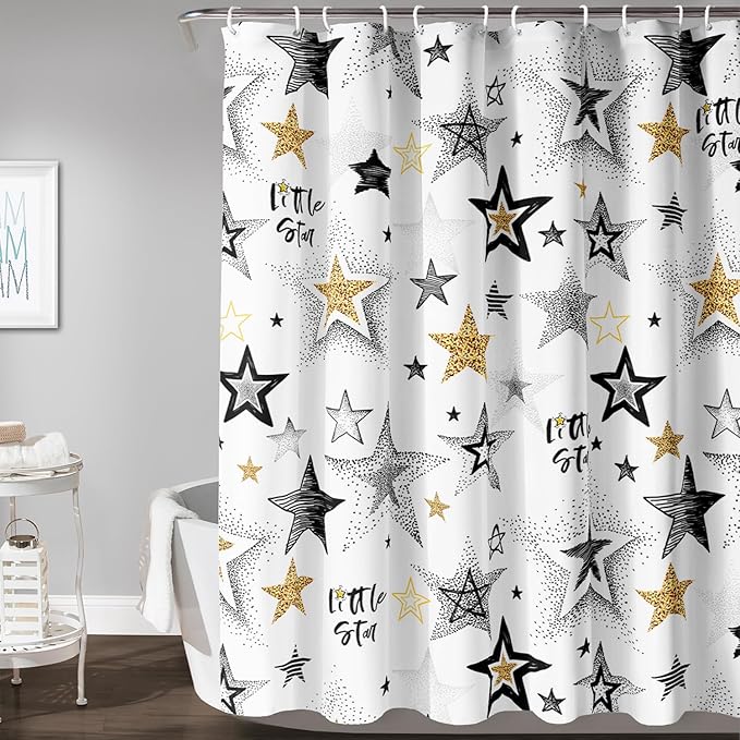 AILONEN Star Shower Curtain, Grey and Gold Tie Dye Star Bathroom Curtain,Minimalist Shower Curtain 36" W*72" H Polyester Waterproof Bathroom Curtain with 12 Hooks