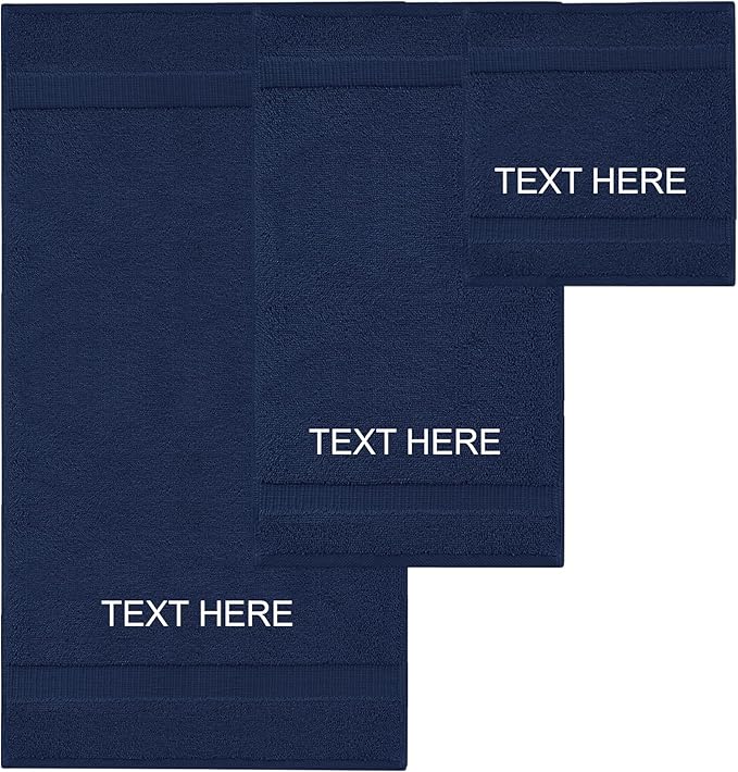 Chakir Turkish Linens | Hotel & Spa Quality 100% Cotton Premium Turkish Towels | Soft & Absorbent (Personalized 3-Piece Towel Set, Navy)