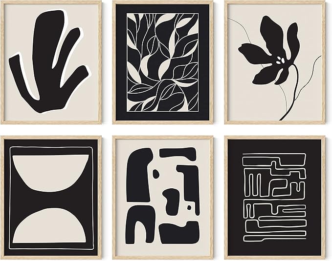 HAUS AND HUES Abstract Art Wall Decor - Set of 6 Modern Art Gallery Display, Abstract Minimalist Wall Art, Mid Century Modern Artwork, Modern Art Wall Decor Neutral Art 8x10 Beige Framed