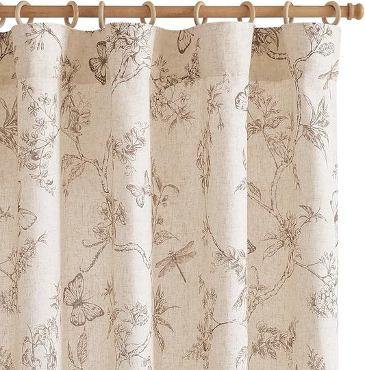 jinchan Floral Curtains Lined Linen Blend Curtain for Living Room 63 Inch Length Taupe Farmhouse Flower Patterned Curtain French Country Curtains Drapes Back Tab Rod Pocket 2 Panels