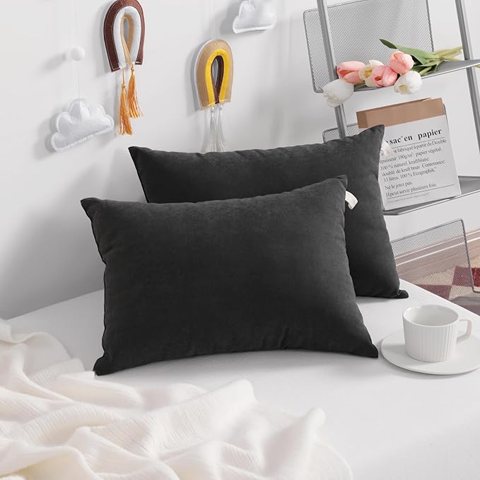 NTBAY Toddler Pillows, Down Alternative 13"x18" Pillows, Machine Washable - Soft and Breathable Travel Small Pillows for Sleeping, Ideal for Daycare, Crib, Cot, Black