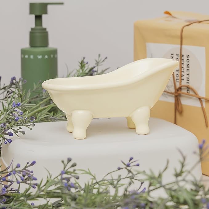 5.6" Ceramic Mini Bathtub Soap Dish Decortative Clawfoot Bathroom Soap Dish (Crème)