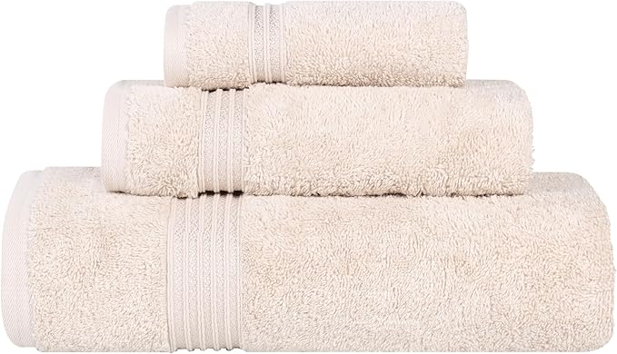 Superior Egyptian Cotton 3-Piece Towel Set, Assorted Towels for Home Bathroom, Master, Guest Bath, Decor Essentials, Includes 1 Bath, 1 Hand, 1 Face Towel/Washcloth, Quick Dry, Absorbent, Stone