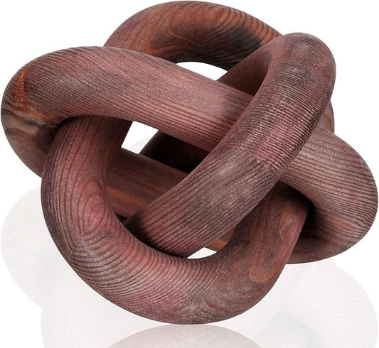 Yalikop 3 Link Wood Knot Decor - Hand Carved Coffee Table Decoration, Boho Chain Link Decor, Modern Shelf, Rustic Objects for Home Living Room Bedroom(Brown)