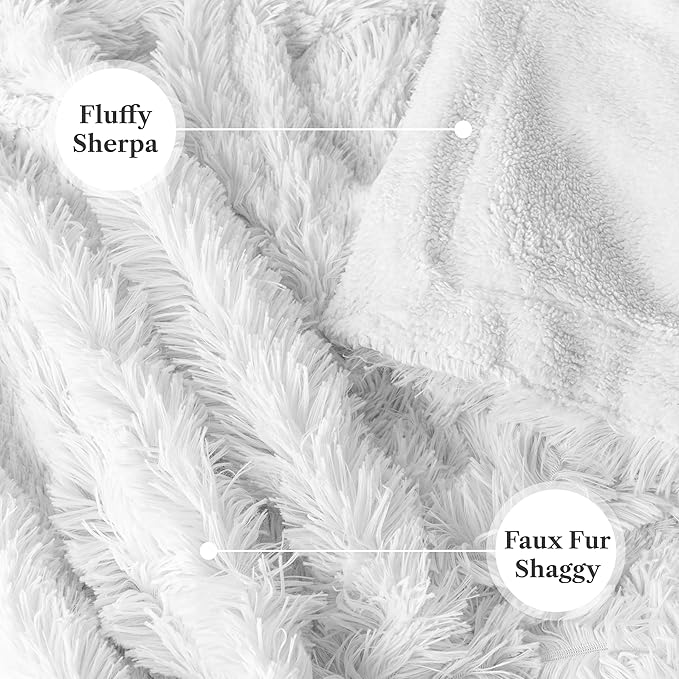 Pavilia White Fluffy Throw Blanket, Fuzzy Plush Warm Blanket for Couch, Bed, Sofa - Super Soft Thick Faux Fur Sherpa - 50x60
