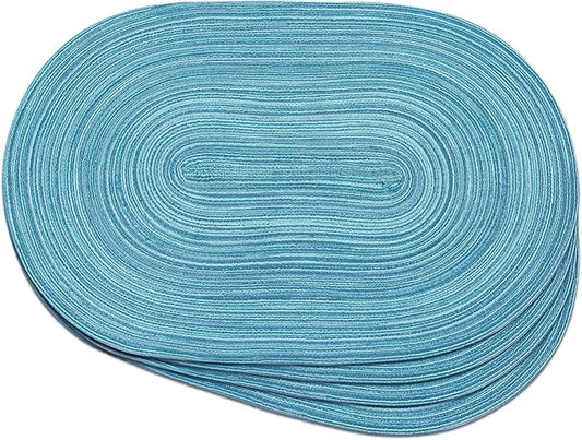 Noctiflorous Oval Braided Placemats Set of 4 Woven 12x18 Inch Non Slip Washable Heat Resistant Place Mats Round Tablemats for Dining Kitchen Party Daily Table Decor Dinner Mats (07 Blue, 4)