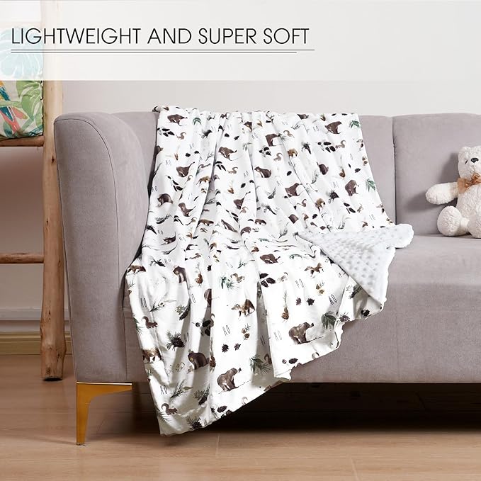 Minky Baby Throw Blanket for Boys Girls Neutral, 50x60 Inches Soft Lightweight Micro Fleece Blanket with Double Layer, Dotted Backing, Receiving Blanket for Newborns, Animals