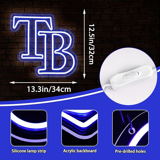 Neon Sign Baseball Team Logo Neon Light Up Sign for Wall Led Sign for Bedroom Gifts for Baseball Fans Neon Sign for Man Cave 5V USB Powered Size 13.3 * 12.6inch(ZYLD139)