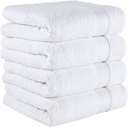 REGAL RUBY Quick-Dry 4 Pieces White Hand Towel -Bath Linen Set - Highly Absorbent 100% Turkish Cotton -Hand Towel for Bathroom Guests Pool Gym Camp Travel College Dorm Shower
